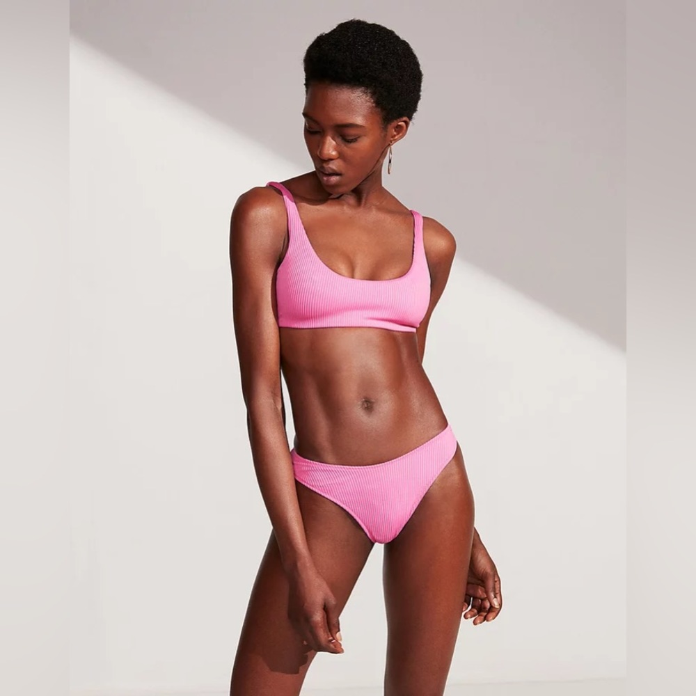 Express Pink Ribbed Cheeky Bikini Bottoms